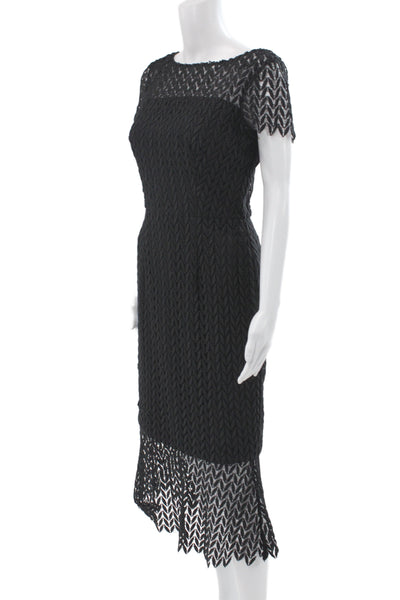 Kay Unger Women Sheath Dress Black Herringbone V-Neck Short Sleeve Size 4
