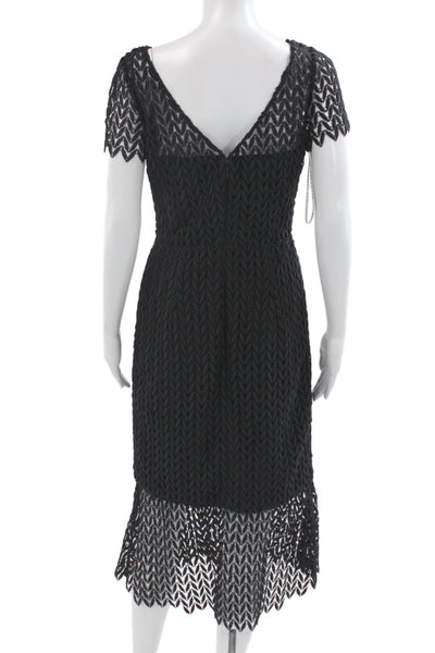 Kay Unger Women Sheath Dress Black Herringbone V-Neck Short Sleeve Size 4