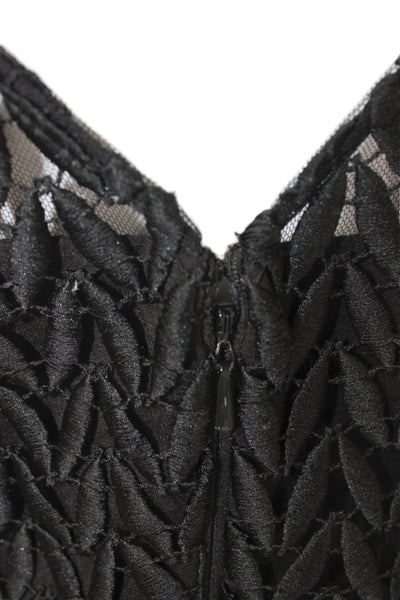 Kay Unger Women Sheath Dress Black Herringbone V-Neck Short Sleeve Size 4