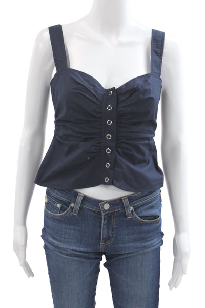 A.L.C. Womens Cropped Square Neck Sleeveless Button Up Blouse Dark Blue Size 4