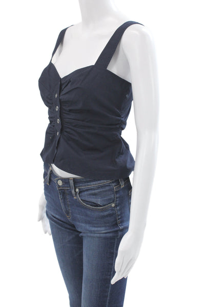 A.L.C. Womens Cropped Square Neck Sleeveless Button Up Blouse Dark Blue Size 4