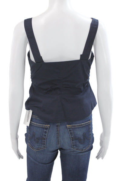A.L.C. Womens Cropped Square Neck Sleeveless Button Up Blouse Dark Blue Size 4