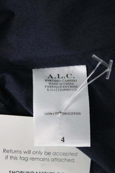 A.L.C. Womens Cropped Square Neck Sleeveless Button Up Blouse Dark Blue Size 4