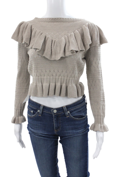 Love Shack Fancy Women Beige Pullover Round Neck Cotton Alpaca Size XS