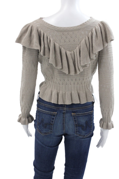 Love Shack Fancy Women Beige Pullover Round Neck Cotton Alpaca Size XS