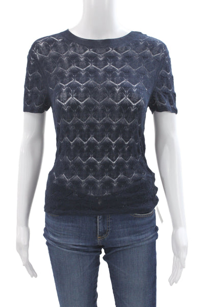 Vince Women Dark Blue Geometric Crew Neck Cotton Short Sleeve T-Shirt Size XS