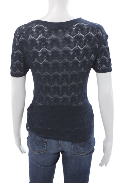 Vince Women Dark Blue Geometric Crew Neck Cotton Short Sleeve T-Shirt Size XS