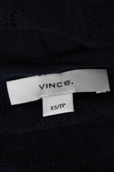 Vince Women Dark Blue Geometric Crew Neck Cotton Short Sleeve T-Shirt Size XS