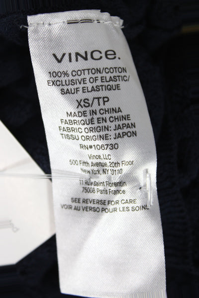 Vince Women Dark Blue Geometric Crew Neck Cotton Short Sleeve T-Shirt Size XS