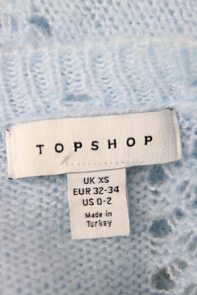 Topshop Women Pullover Sweater Light Blue Crew Neck Long Sleeve Size 0