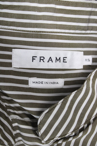 Frame Women Striped Cotton Collared Button-Up Shirt Green Long Sleeve Size XS
