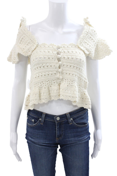 Sea New York Womens White Cropped Bohemian Blouse Short Sleeve Size XS