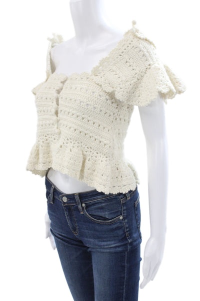 Sea New York Womens White Cropped Bohemian Blouse Short Sleeve Size XS