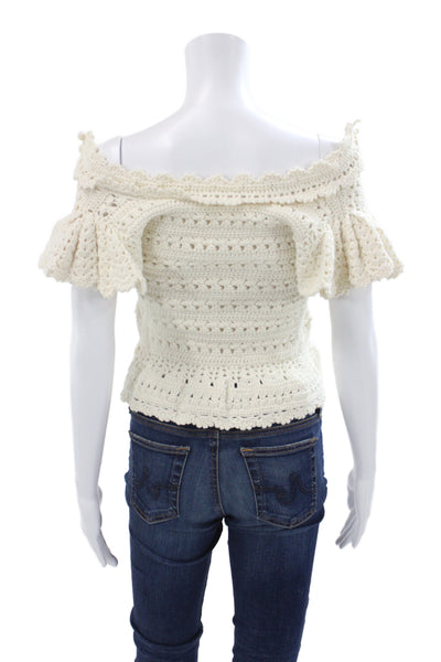 Sea New York Womens White Cropped Bohemian Blouse Short Sleeve Size XS