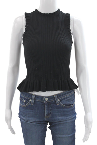 Rebecca Taylor Womens Cropped Lace Cotton Tank Black Mock Neck Size XS
