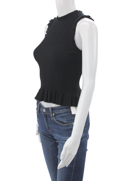 Rebecca Taylor Womens Cropped Lace Cotton Tank Black Mock Neck Size XS