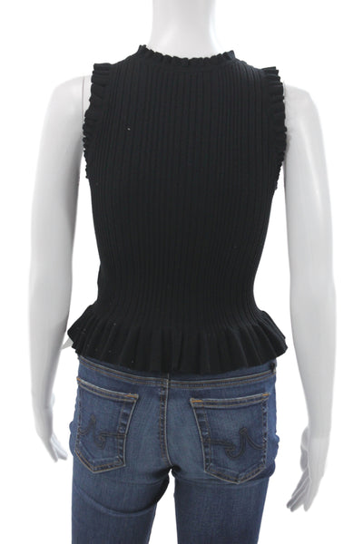 Rebecca Taylor Womens Cropped Lace Cotton Tank Black Mock Neck Size XS