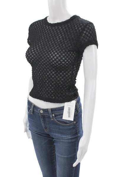 Frame Womens Cropped Black T Shirt Short Sleeve Crew Neck Size XS