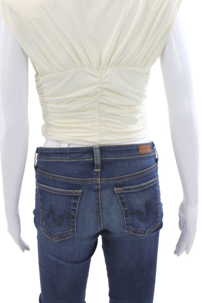 Magda Butrym Womens Cropped Jersey Crew Neck Short Sleeve Top Beige Size 36