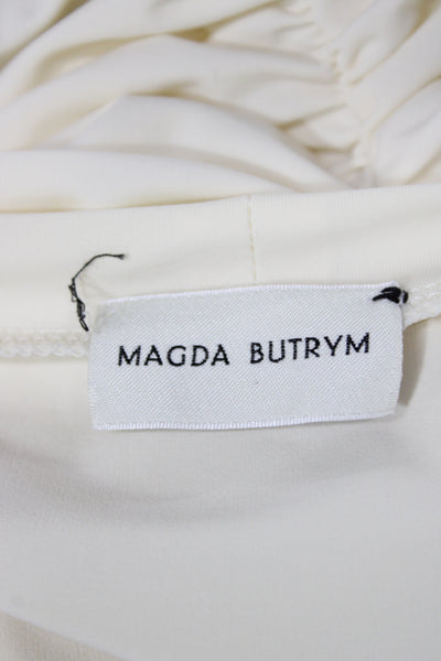 Magda Butrym Womens Cropped Jersey Crew Neck Short Sleeve Top Beige Size 36