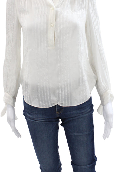 Rebecca Taylor Womens Silk Striped V Neck Blouse Long Sleeve Button Size 0