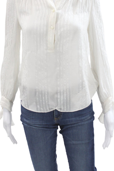 Rebecca Taylor Womens Silk Striped V Neck Blouse Long Sleeve Button Size 0