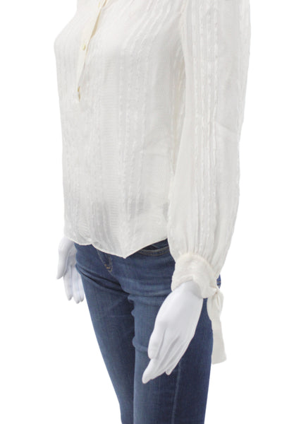 Rebecca Taylor Womens Silk Striped V Neck Blouse Long Sleeve Button Size 0
