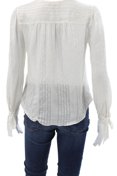 Rebecca Taylor Womens Silk Striped V Neck Blouse Long Sleeve Button Size 0