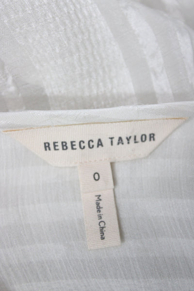 Rebecca Taylor Womens Silk Striped V Neck Blouse Long Sleeve Button Size 0