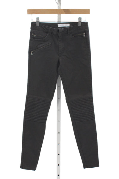 Zara Basic Womens Biker Jegging Black Mid Rise Button Cotton Spandex Size 2