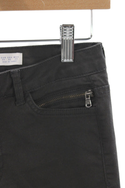 Zara Basic Womens Biker Jegging Black Mid Rise Button Cotton Spandex Size 2