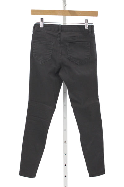 Zara Basic Womens Biker Jegging Black Mid Rise Button Cotton Spandex Size 2
