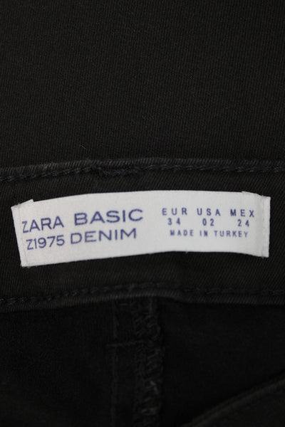 Zara Basic Womens Biker Jegging Black Mid Rise Button Cotton Spandex Size 2