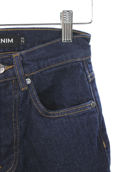 EB Denim Women Straight Jeans Dark Blue High Rise Organic Cotton Size 23