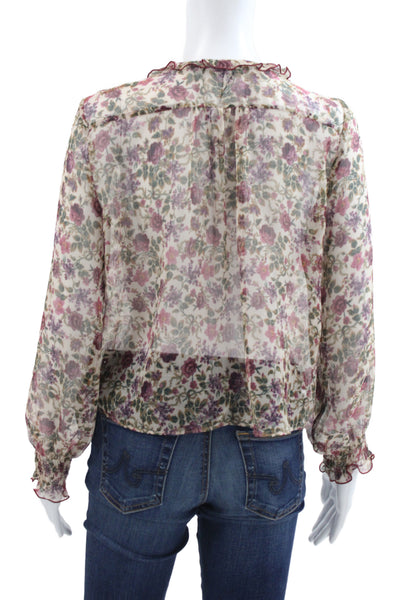 Zara Womens Bohemian V-Neck Floral Button Long Sleeve Blouse Size XS
