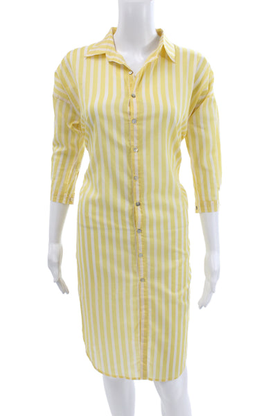 Acacia Women Shirt Dress Yellow Striped 3/4 Sleeve Cotton Size 2XL
