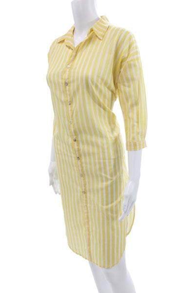 Acacia Women Shirt Dress Yellow Striped 3/4 Sleeve Cotton Size 2XL