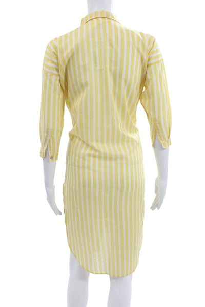 Acacia Women Shirt Dress Yellow Striped 3/4 Sleeve Cotton Size 2XL