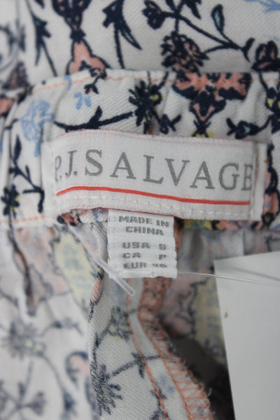 P.J. Salvage Womens Straight Leg Floral Pajama Pants White Multi Size Small