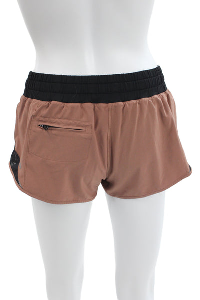 Lululemon Unisex Brown Drawstring Sports Shorts 86% Recycled Polyester Size 4