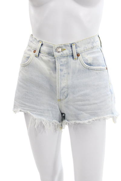 Agolde Unisex Light Blue Solid Cotton Button Shorts 90s Size 25