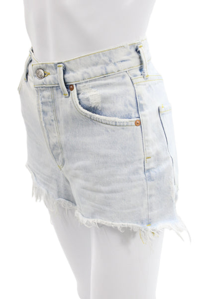 Agolde Unisex Light Blue Solid Cotton Button Shorts 90s Size 25