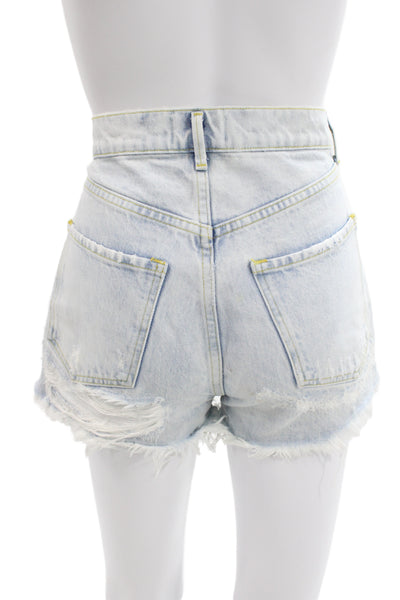 Agolde Unisex Light Blue Solid Cotton Button Shorts 90s Size 25