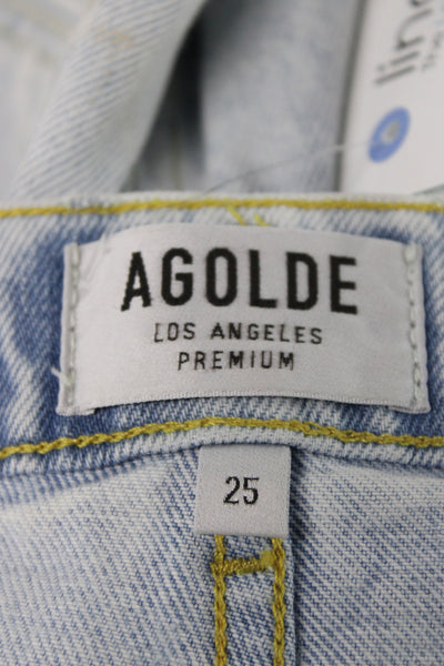 Agolde Unisex Light Blue Solid Cotton Button Shorts 90s Size 25
