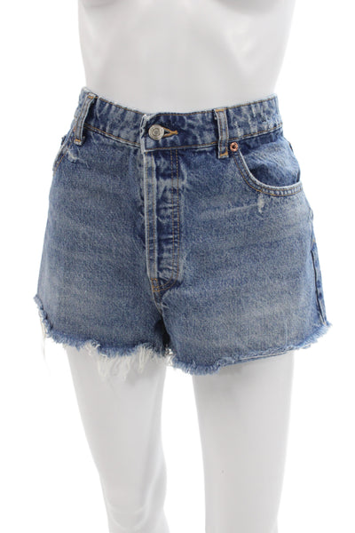 Zara Unisex Blue Button Organic Cotton 90s Shorts Size 8