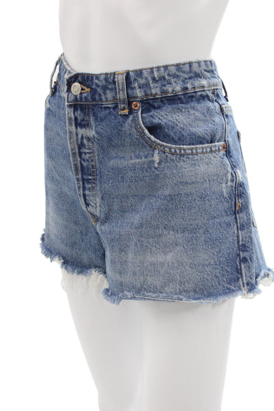 Zara Unisex Blue Button Organic Cotton 90s Shorts Size 8
