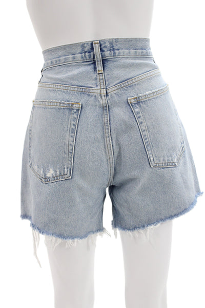 Agolde Unisex Light Blue Organic Cotton Solid Button 90s Shorts Size 28
