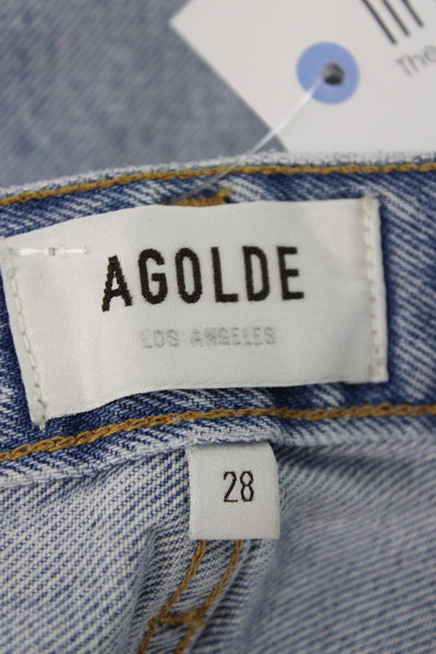 Agolde Unisex Light Blue Organic Cotton Solid Button 90s Shorts Size 28