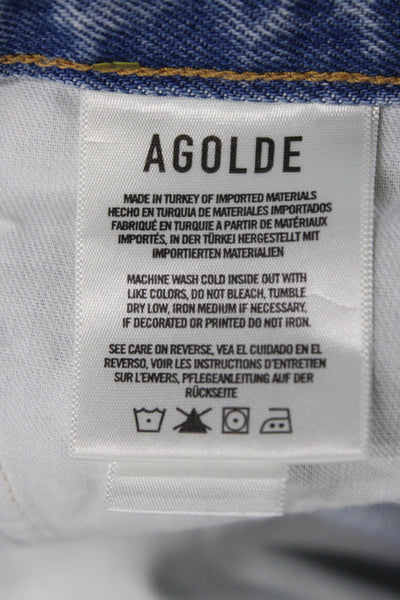 Agolde Unisex Light Blue Organic Cotton Solid Button 90s Shorts Size 28