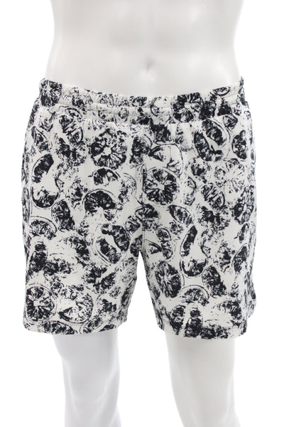 Lululemon Mens Elastic Waistband Citrus Swim Trunks White Black Size Medium